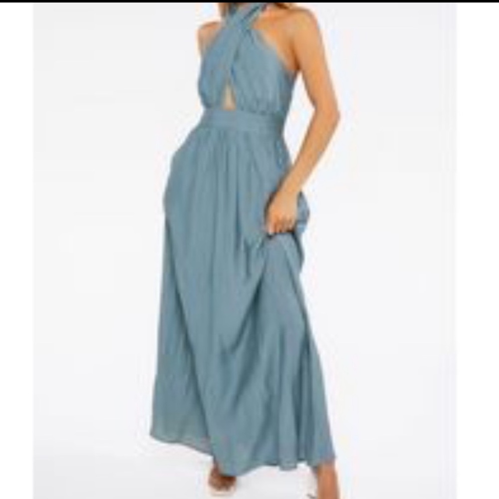 Crisscross Maxi Halter Dress (Ocean Blue)